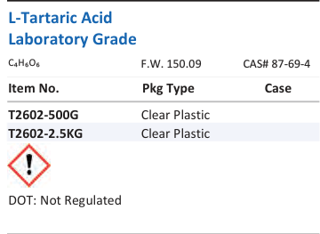 L-Tartaric Acid Laboratory Grade Family Panel