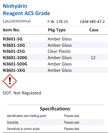 Ninhydrin Reagent ACS Grade Family Panel