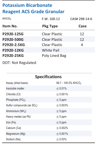 Potassium Bicarbonate Reagent ACS Grade Granular Family Panel