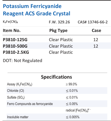 Potassium Ferricyanide Reagent ACS Grade Crystal Family Panel