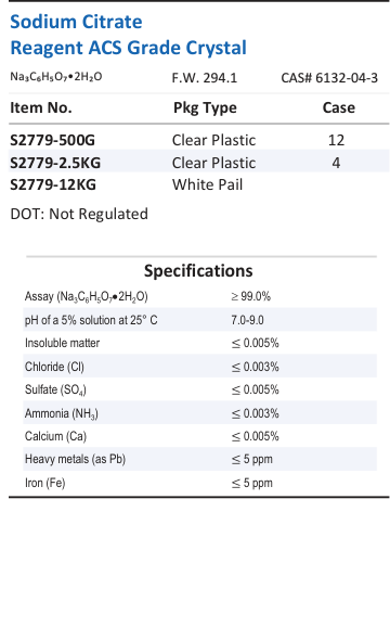 Sodium Citrate Reagent ACS Grade Crystal Family Panel