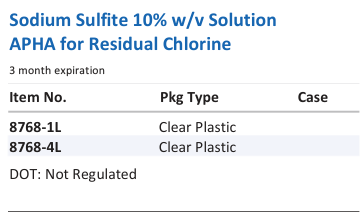 Sodium Sulfite 10% w/v Solution APHA for Residual Chlorine Family Panel