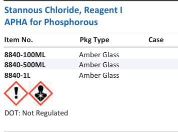 Stannous Chloride, Reagent I APHA for Phosphorous Family Panel