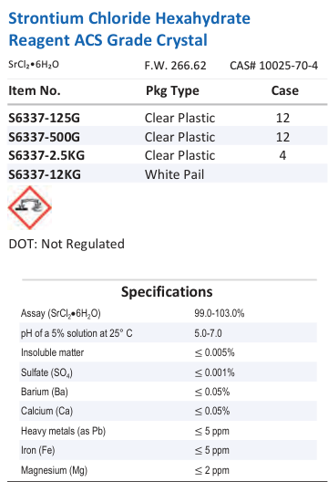 Strontium Chloride Hexahydrate Reagent ACS Grade Crystal Family Panel