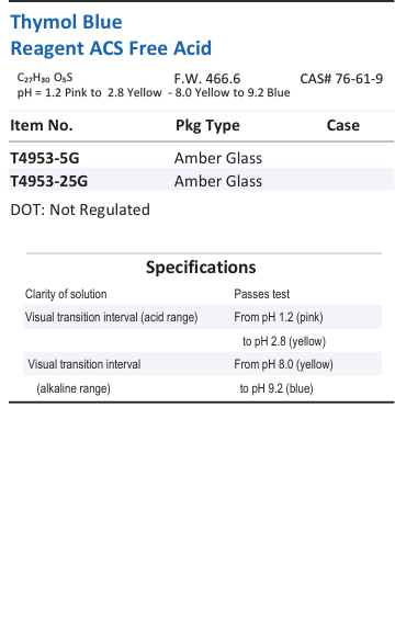 Thymol Blue Reagent ACS Free Acid Family Panel