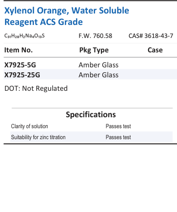 Xylenol Orange, Water Soluble Reagent ACS Grade Family Panel