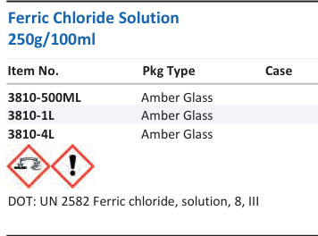 Ferric Chloride Solution 250g/100ml Family Panel