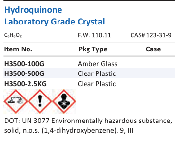 Hydroquinone Laboratory Grade Crystal Family Panel