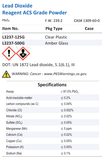 Lead Dioxide Reagent ACS Grade Powder Family Panel