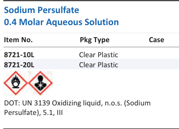 Sodium Persulfate 0.4 Molar Aqueous Solution Family Panel