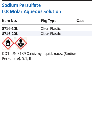 Sodium Persulfate 0.8 Molar Aqueous Solution Family Panel