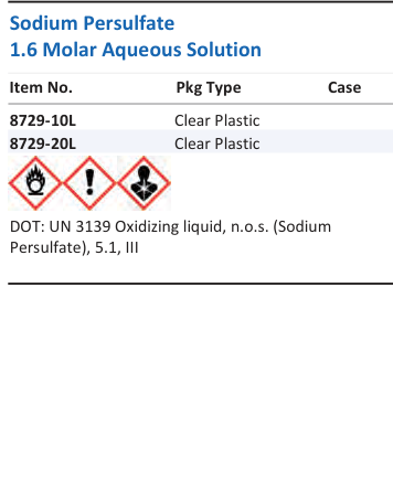 Sodium Persulfate 1.6 Molar Aqueous Solution Family Panel