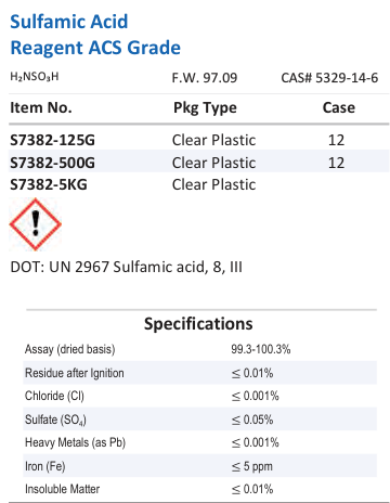 Sulfamic Acid Reagent ACS Grade Family Panel