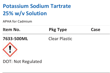 Potassium Sodium Tartrate 25% w/v Solution Family Panel