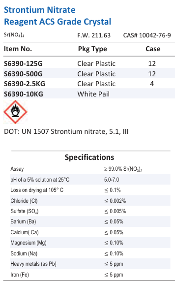 Strontium Nitrate Reagent ACS Grade Crystal Family Panel