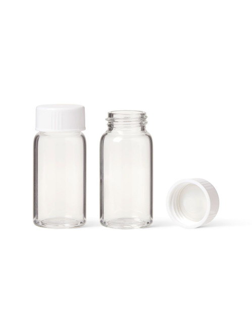 United Scientific® Scintillation Vials, 20  mL, With Attached White Urea Cap (Size 22-400) And Cork Foil Liner