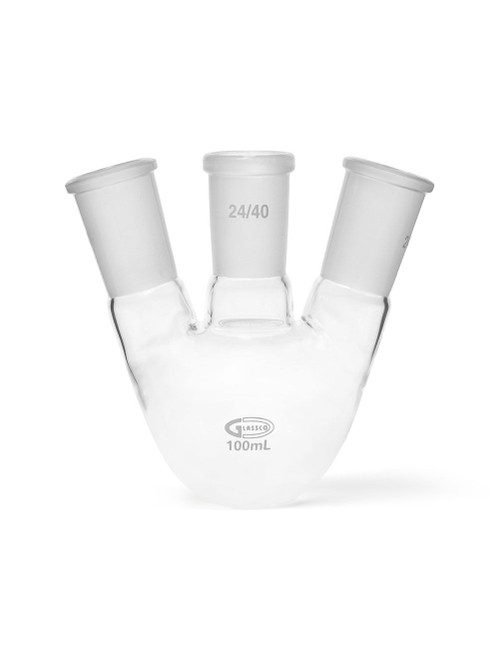 United Scientific®  3 Neck Flask, Round Bottom, Angular, 1000 mL, Center Socket 24/40, Side Sockets 24/40