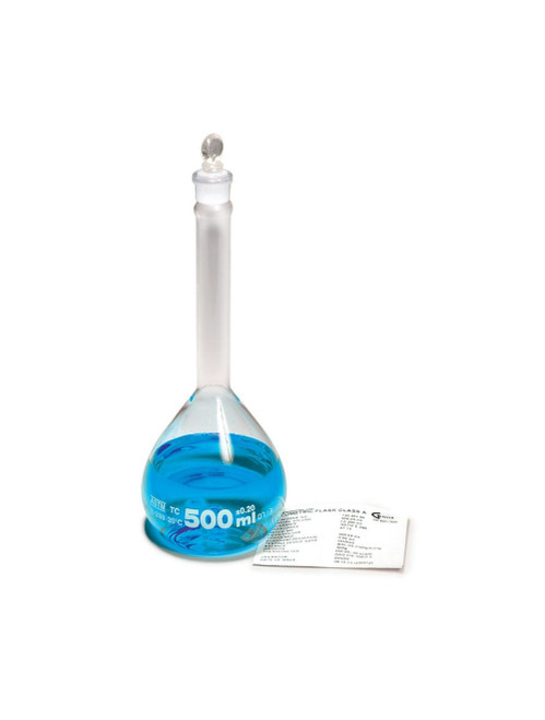 United Scientific® Volumetric Flask, Class A, Glass Stopper, Batch Cert, 500 mL
