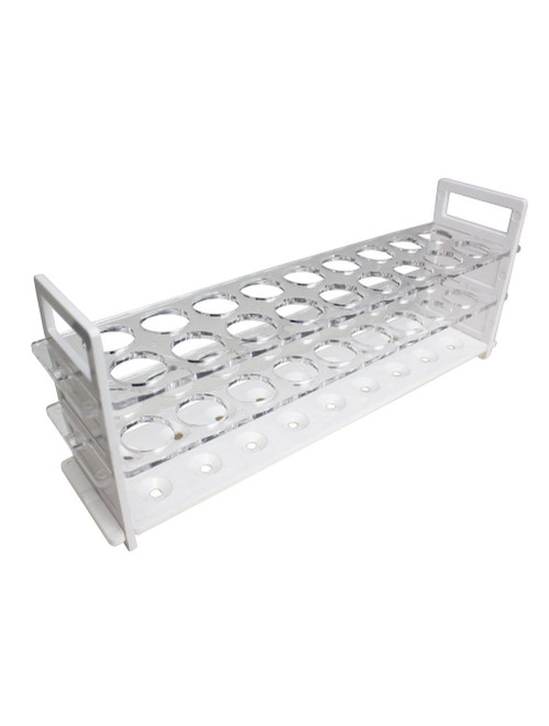United Scientific® Test Tube Rack, PC, 25mm Tubes, 18 Places, White With Clear Tiers
