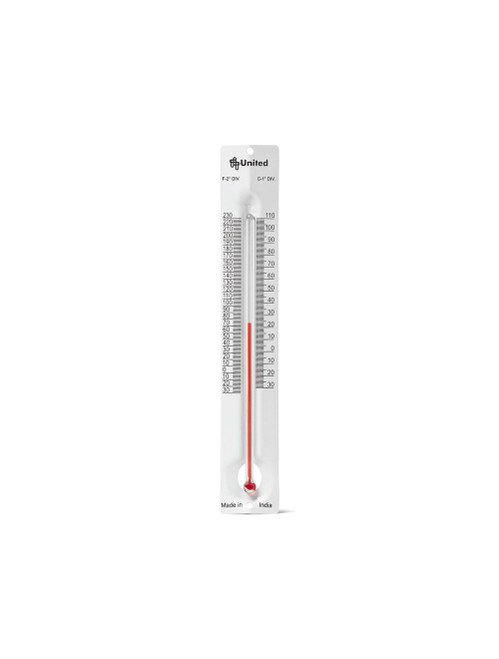 United Scientific® Metal Back Student Thermometer, Flat Back, -20° To 230° F / -30° To 110° C