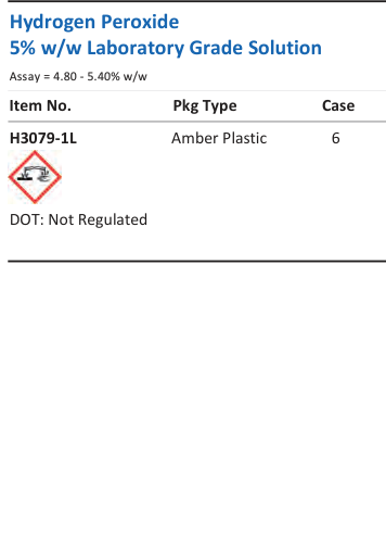 Aqua Solutions catalog panel - Hydrogen Peroxide 5% w/w Laboratory Grade Solution