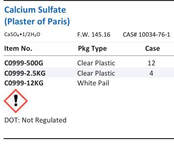 Aqua Solutions catalog panel - Calcium Sulfate (Plaster of Paris)