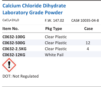 Aqua Solutions catalog panel - Calcium Chloride Dihydrate Laboratory Grade Powder