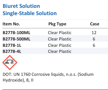 Aqua Solutions catalog panel - Biuret Solution Single-Stable Solution