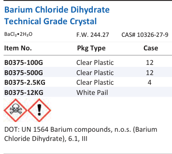 Aqua Solutions catalog panel - Barium Chloride Dihydrate Technical Grade Crystal