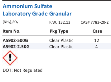 Aqua Solutions catalog panel - Ammonium Sulfate Laboratory Grade Granular
