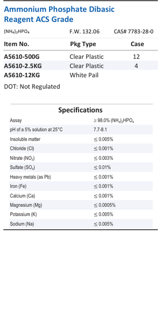 Aqua Solutions catalog panel - Ammonium Phosphate Dibasic Reagent ACS Grade
