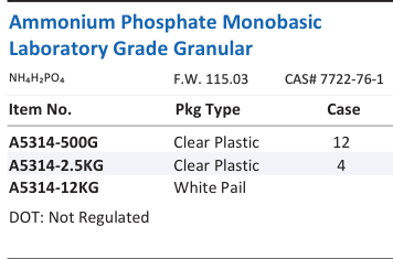 Aqua Solutions catalog panel - Ammonium Phosphate Monobasic Laboratory Grade Granular