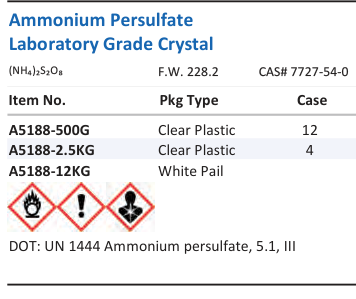 Aqua Solutions catalog panel - Ammonium Persulfate Laboratory Grade Crystal