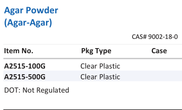 Aqua Solutions catalog panel - Agar Powder (Agar-Agar)