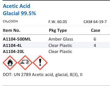 Aqua Solutions catalog panel - Acetic Acid Glacial 99.5%