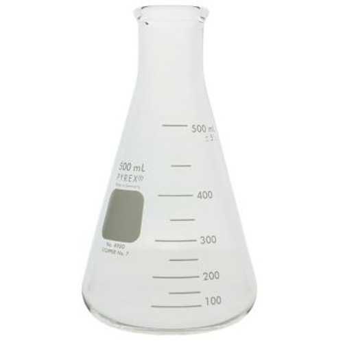 (CN)  Pyrex 500mL Narrow Mouth Erlenmeyer Flasks with Heavy Duty Rim, 6/pk