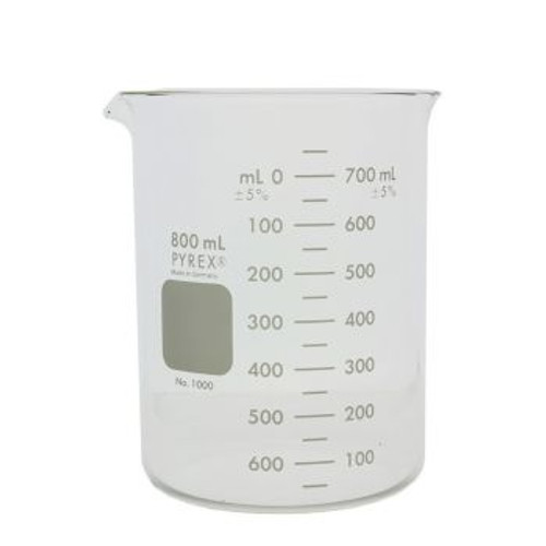 (CN)  Pyrex Griffin Low Form 800mL Beaker, Graduated, 24/cs