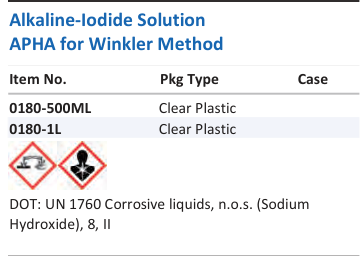 Aqua Solutions catalog panel - Alkaline-Iodide Solution APHA for Winkler Method