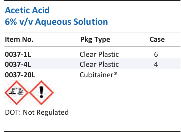 Aqua Solutions catalog panel - Acetic Acid 6% v/v Aqueous Solution