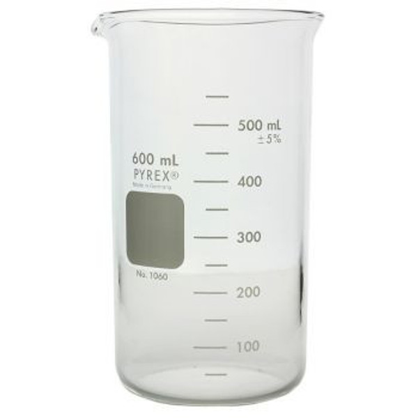 (1060-600) Pyrex Beakers, Tall Form Berzelius, with Spout, Graduated, 600ml, 1/EA