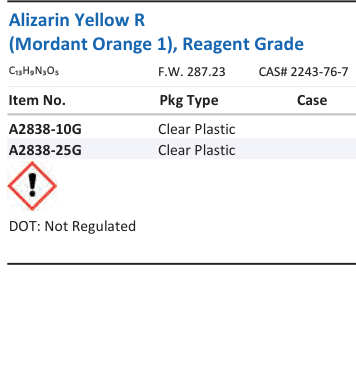 Alizarin Yellow R (Mordant Orange 1), Reagent Grade Family Panel