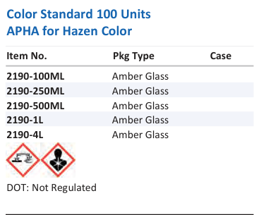 Color Standard 100 Units APHA for Hazen Color Family Panel