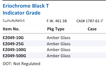 Eriochrome Black T Indicator Grade Family Panel