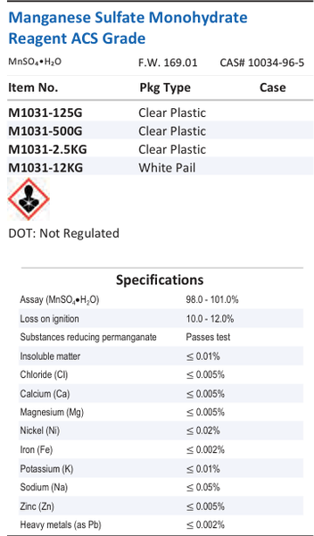Manganese Sulfate Monohydrate Reagent ACS Grade Family Panel