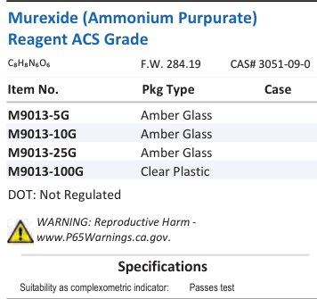 Murexide (Ammonium Purpurate) Reagent ACS Grade Family Panel