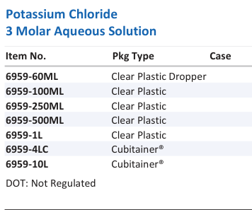 Potassium Chloride 3 Molar Aqueous Solution Family Panel