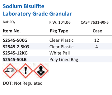 Sodium Bisulfite Laboratory Grade Granular Family Panel