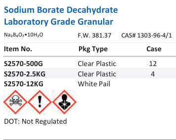 Sodium Borate Decahydrate Laboratory Grade Granular Family Panel