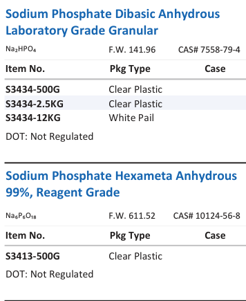 Sodium Phosphate Dibasic Anhydrous Laboratory Grade Granular Family Panel