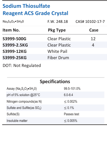 Sodium Thiosulfate Reagent ACS Grade Crystal Family Panel